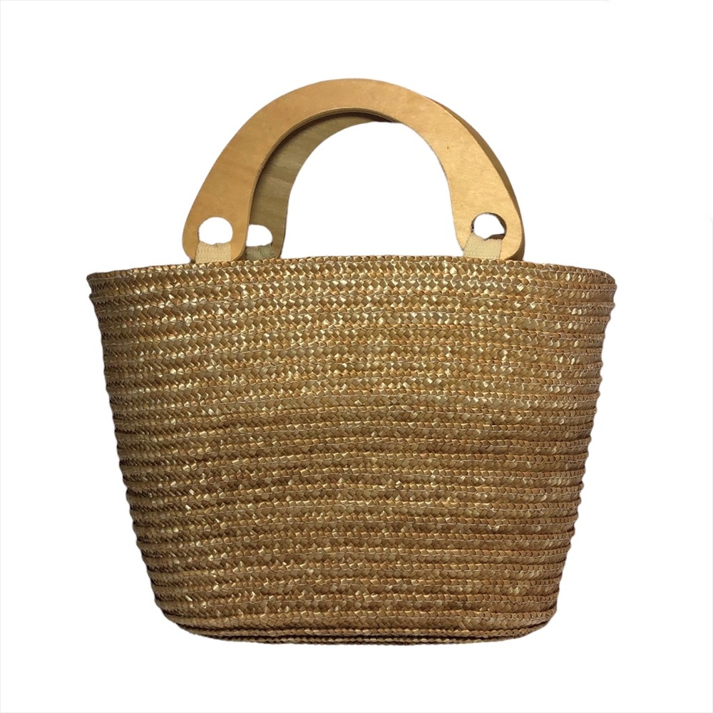 Straw bag purse wooden handle costal grandma